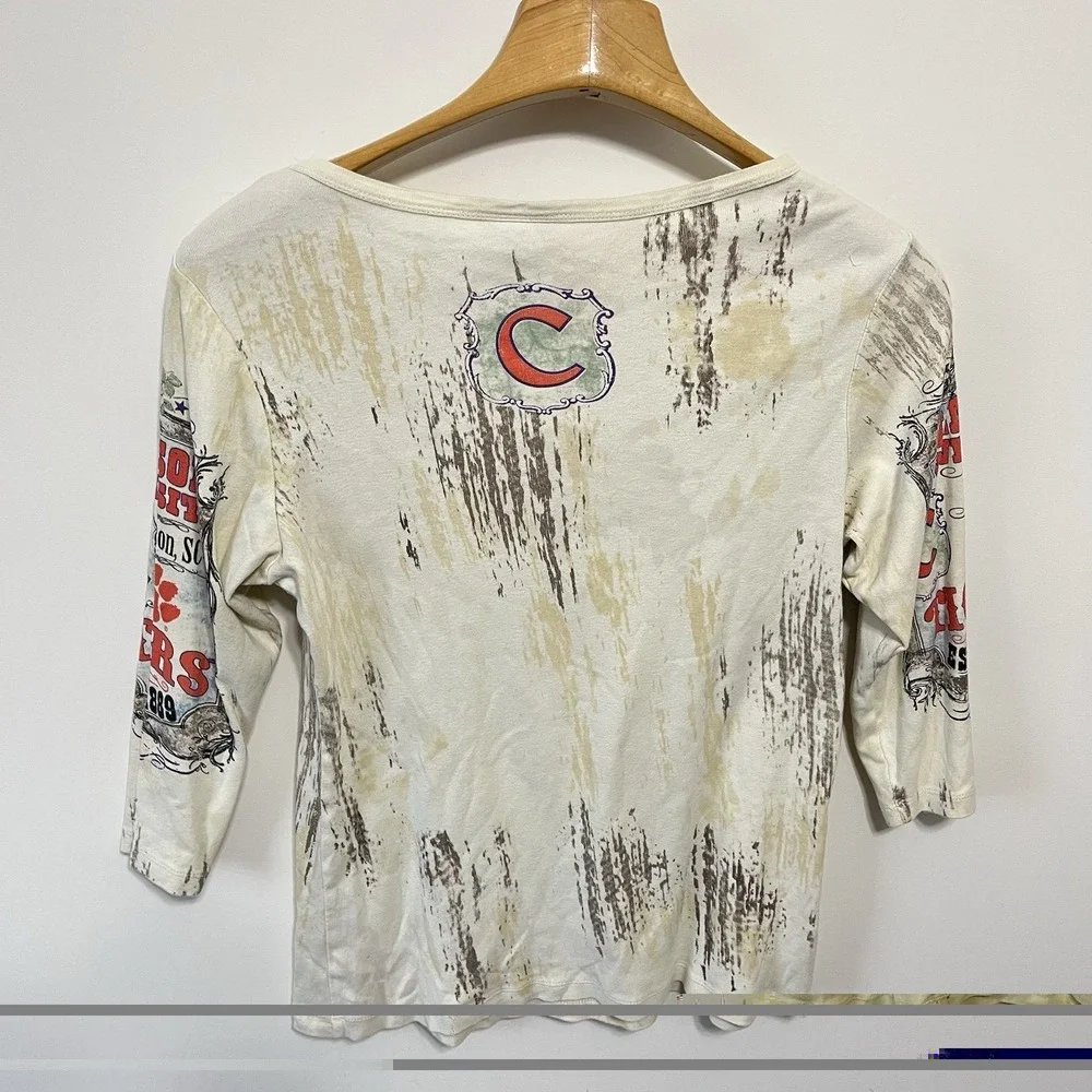 Vintage Clemson University Tiger Shirt Womens Large AOP 90s Mascot Sports Embell - Picture 4 of 5